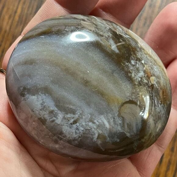 Ocean Jasper palm stone crystal natural agate agatized white brown green - Picture 3 of 8